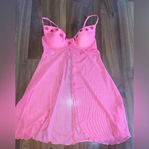 Beautiful La Senza Slip Top Pink with Embroidered Bead Flowers